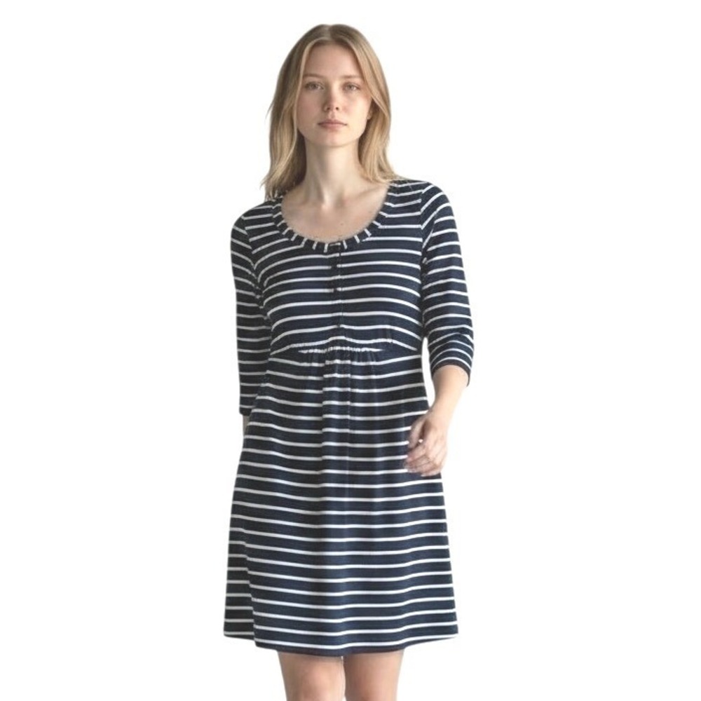 Boden Striped Mini Dress Navy White S US 6‎ Henley Round Neck Nautical Preppy